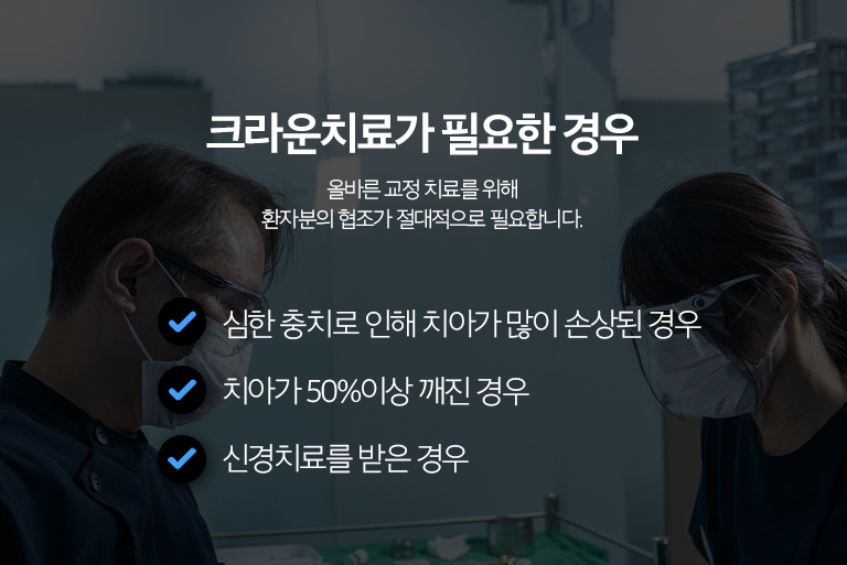 수원 크라운 치료 상세 안내 - 치료 과정 - 충치와 기존 보철 제거, 필요한 경우 신경치료와 코어 수복, 치아 형성, 인상 또는 스캔, 임시치아, 최종 크라운 장착과 교합 확인 순으로 진행합니다. / 치료 후 불편감과 점검 - 초기에는 치아와 잇몸이 예민할 수 있습니다. 씹을 때 한 점이 먼저 닿거나 통증이 지속되면 교합과 치아 상태를 확인해야 합니다.